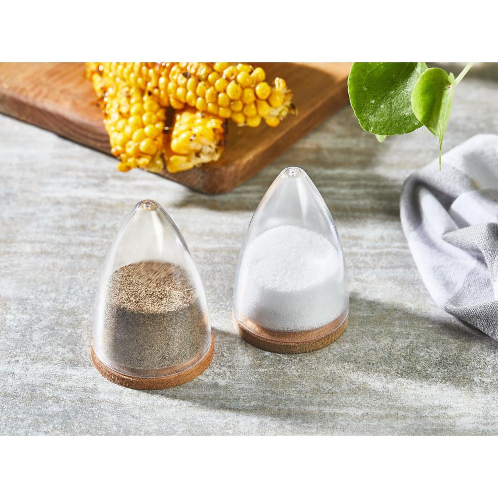 Acrylic Salt and Pepper Set with Wooden Base