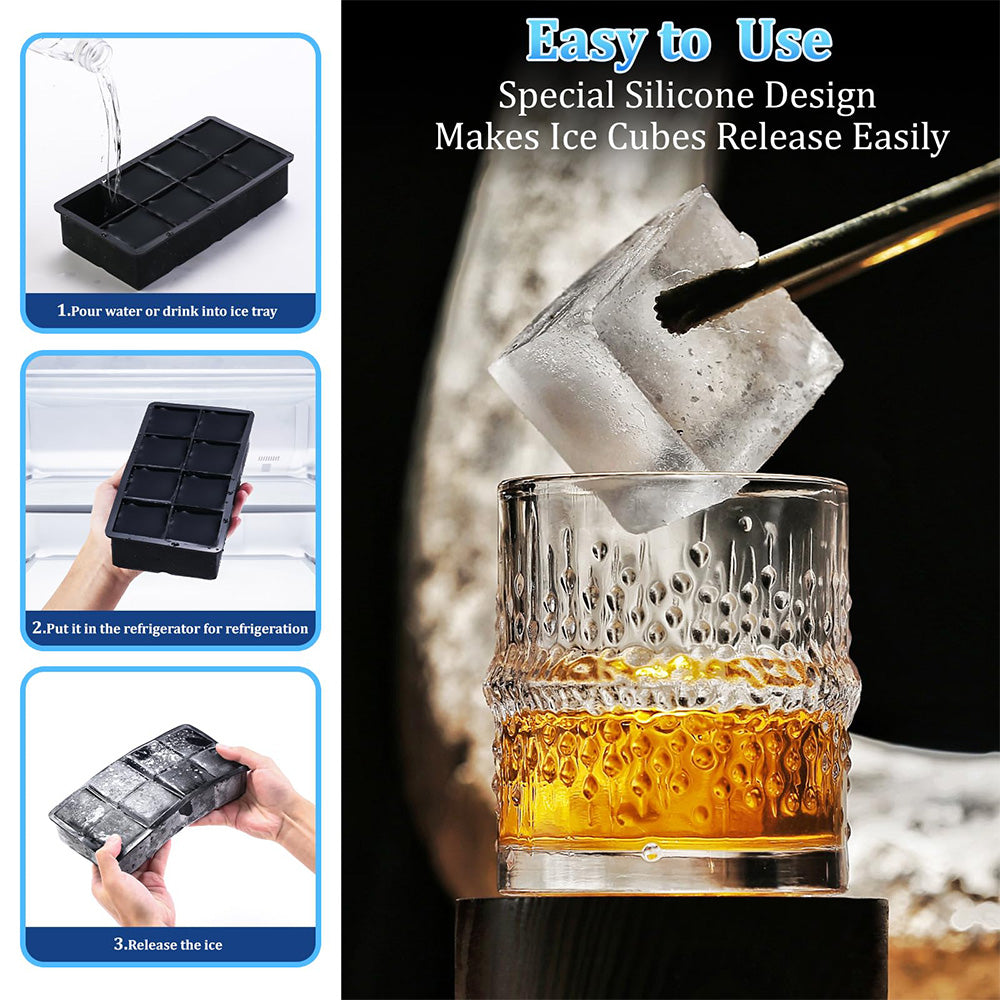 Square Silicone Ice Cube Tray with Funnel – Black (6 Grid)