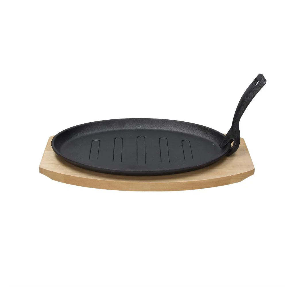 Tognana Fusion Taste Cast Iron Oval Frying Pan with Beech Trivet 27x17cm
