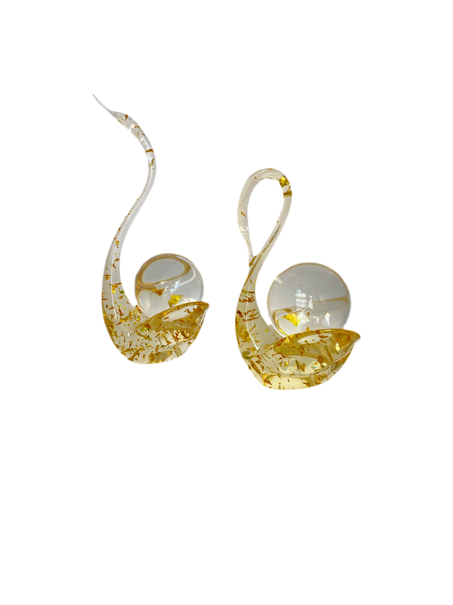 Modern Gold Plexi Duck Statue Decoration With Glass Ball