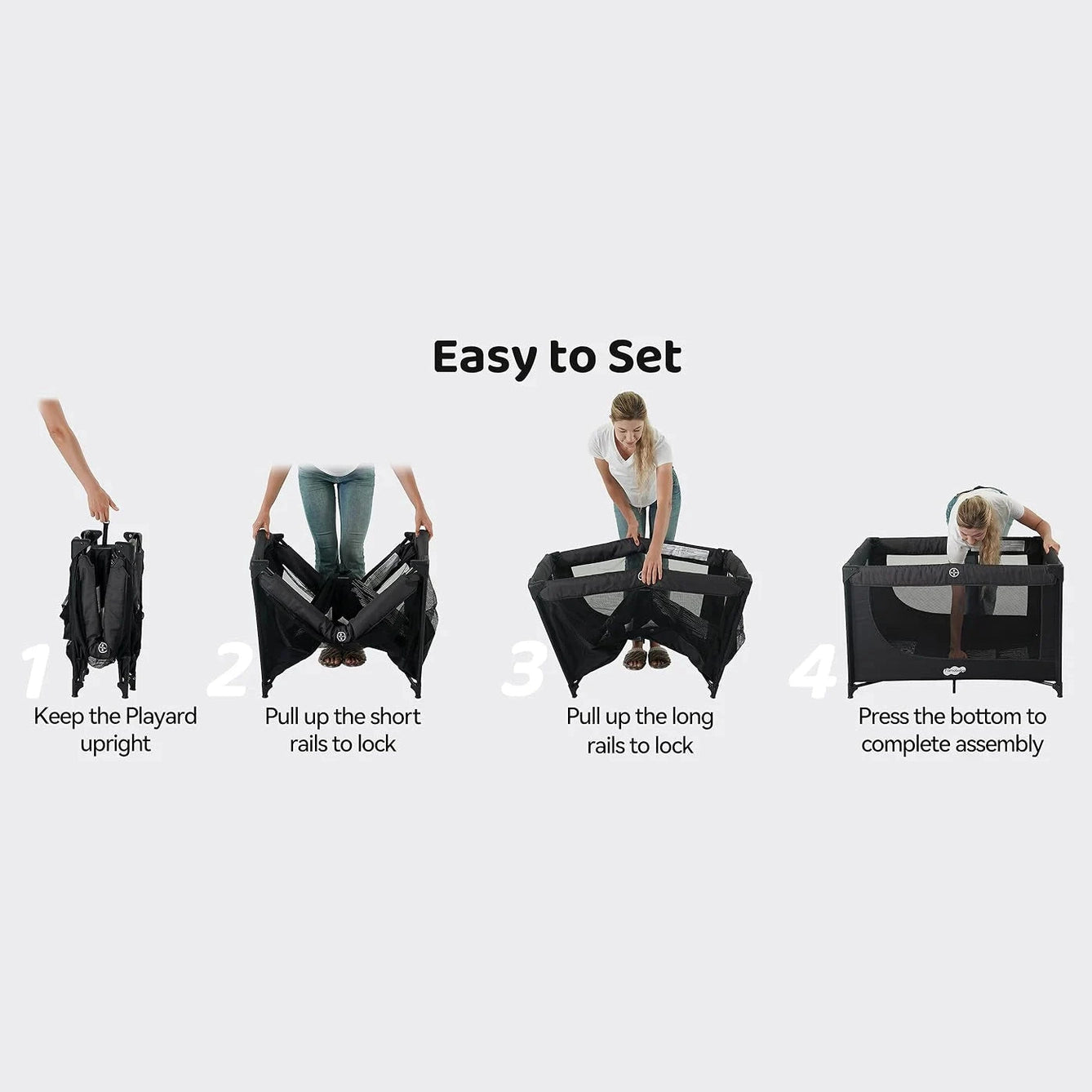 Miila - 3in1 Magic Fold Baby Playpen & Bassinet - Portable - One Hand Fold - Breathable Mesh - Dark Grey