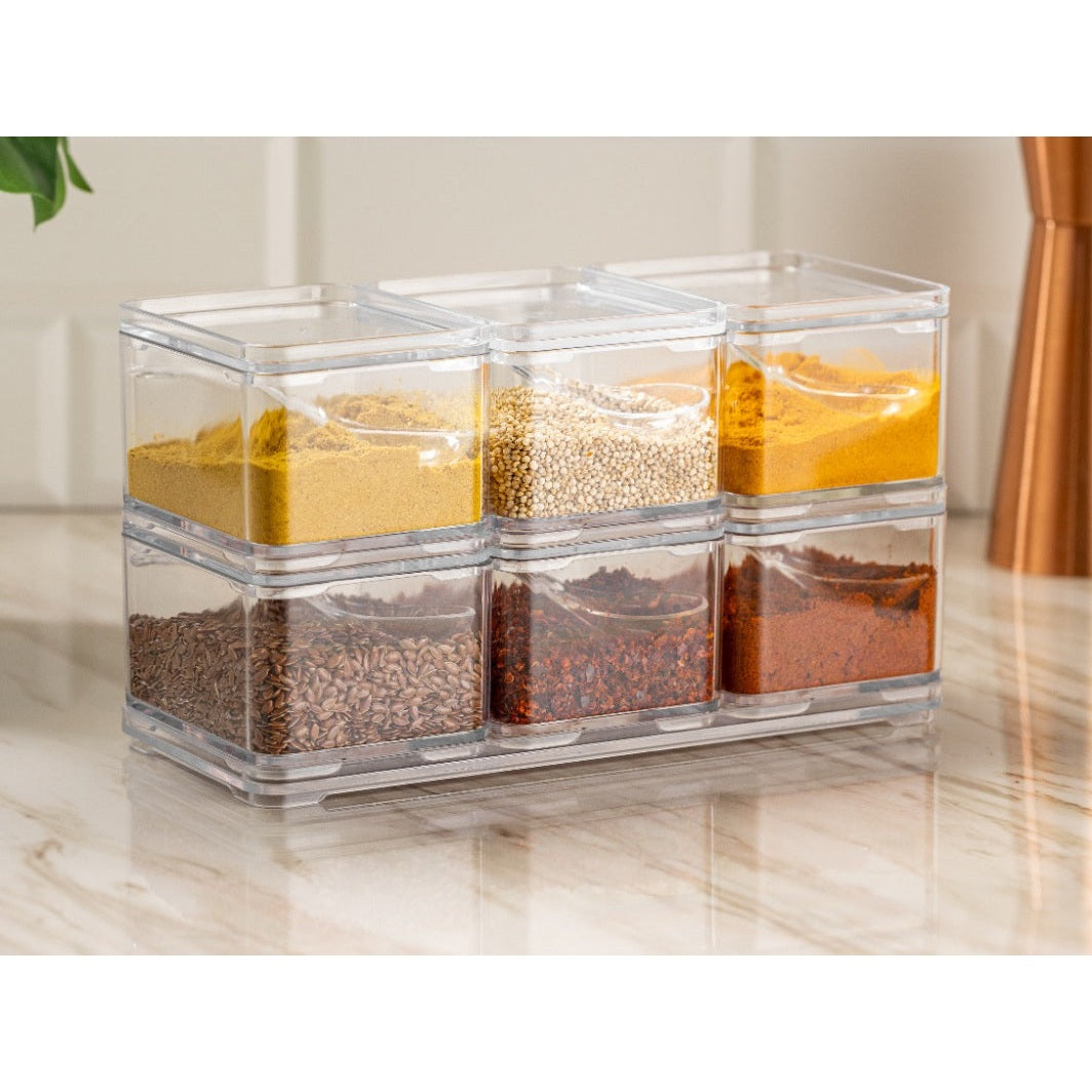 6 Pieces Spice Boxes with Spoons on a Tray