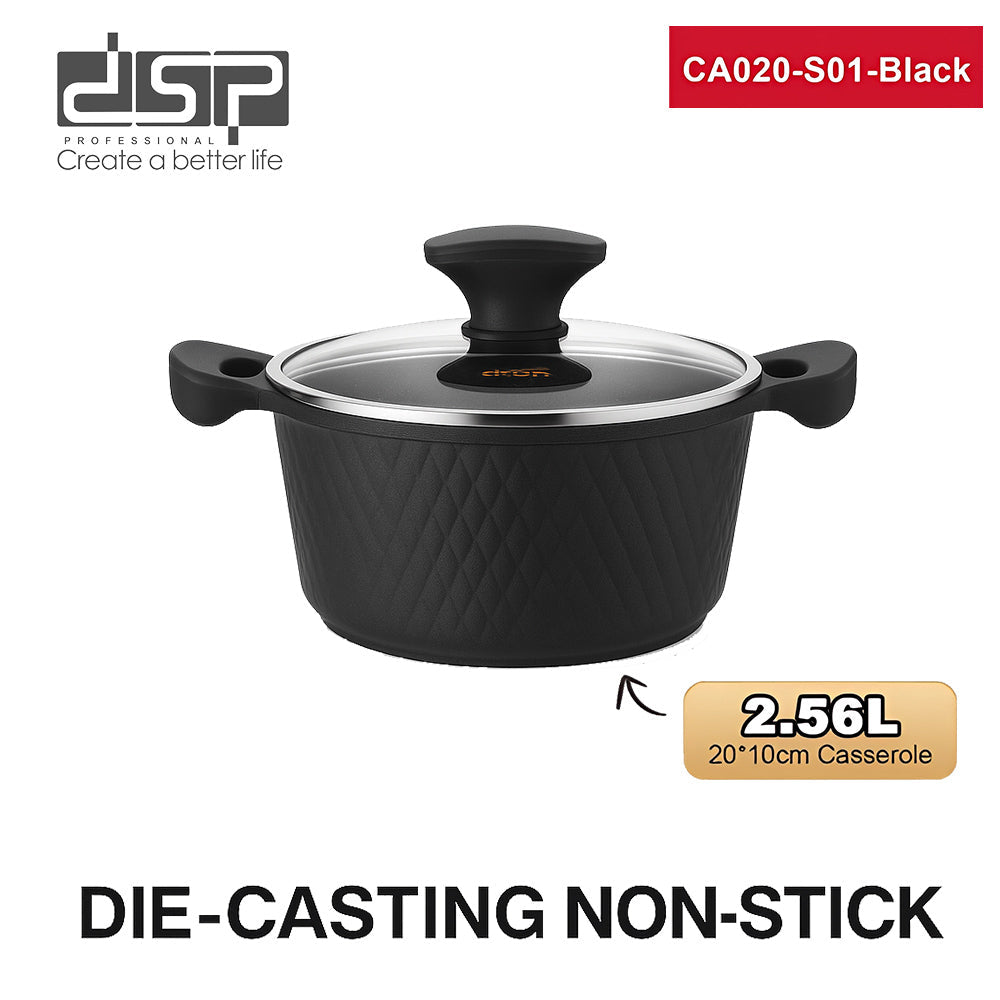 DSP CA020-S01-Black, 8-Piece Die-Cast Non-Stick Casserole Cookware Set