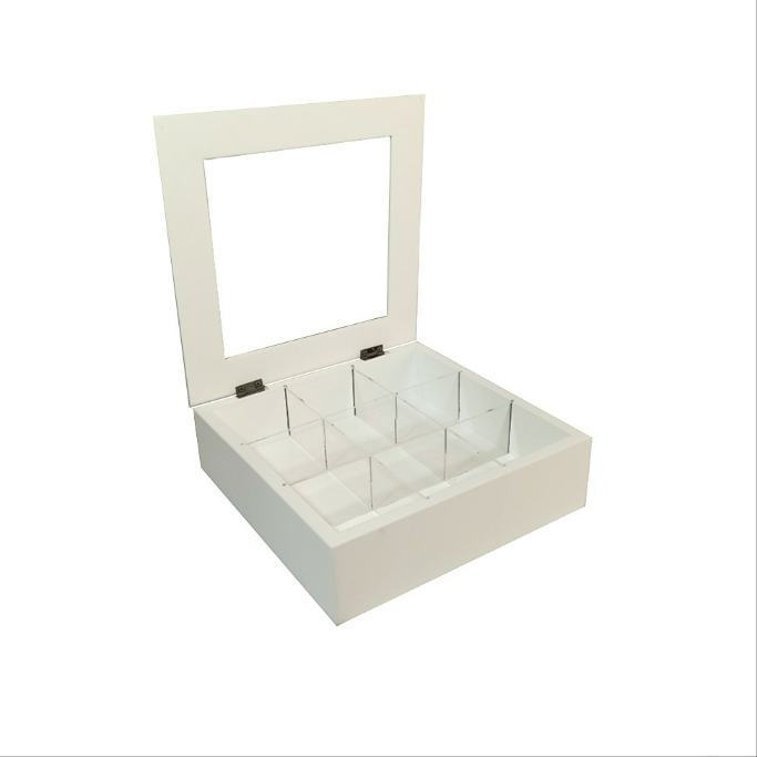 Wooden Glass Tea Box – White- 23x23x8cm – Flow Collection