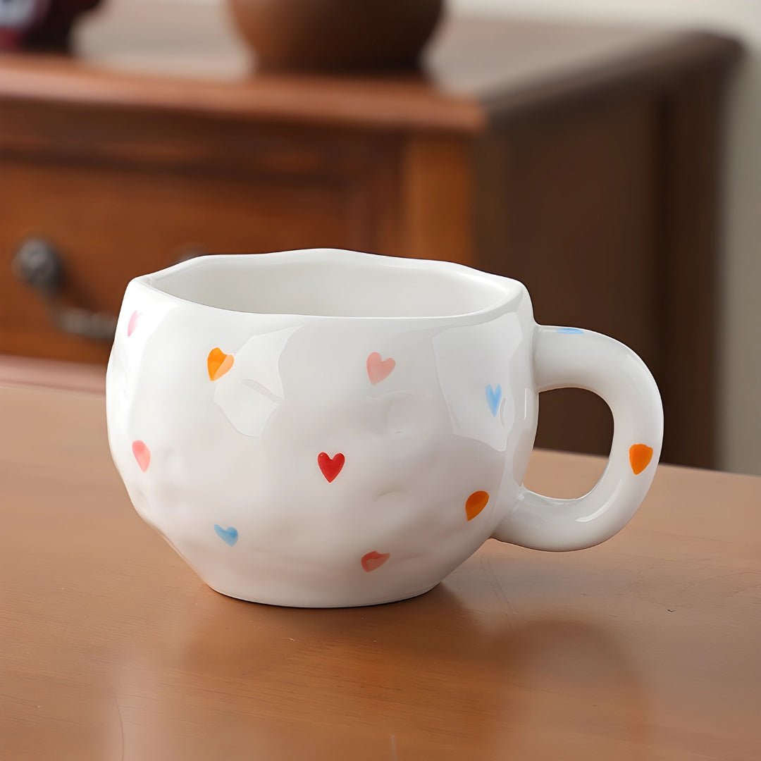 Hand-Painted Ceramic Mug 300ml – Textured Heart Design Coffee & Tea Cup