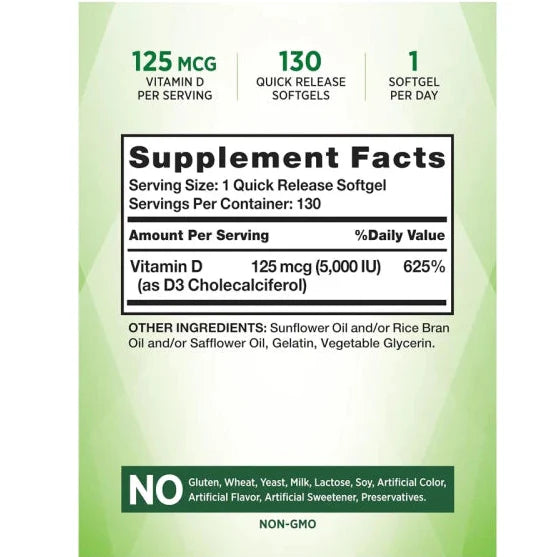 Nature's Truth Vitamin D3 5000 IU 130 Softgels