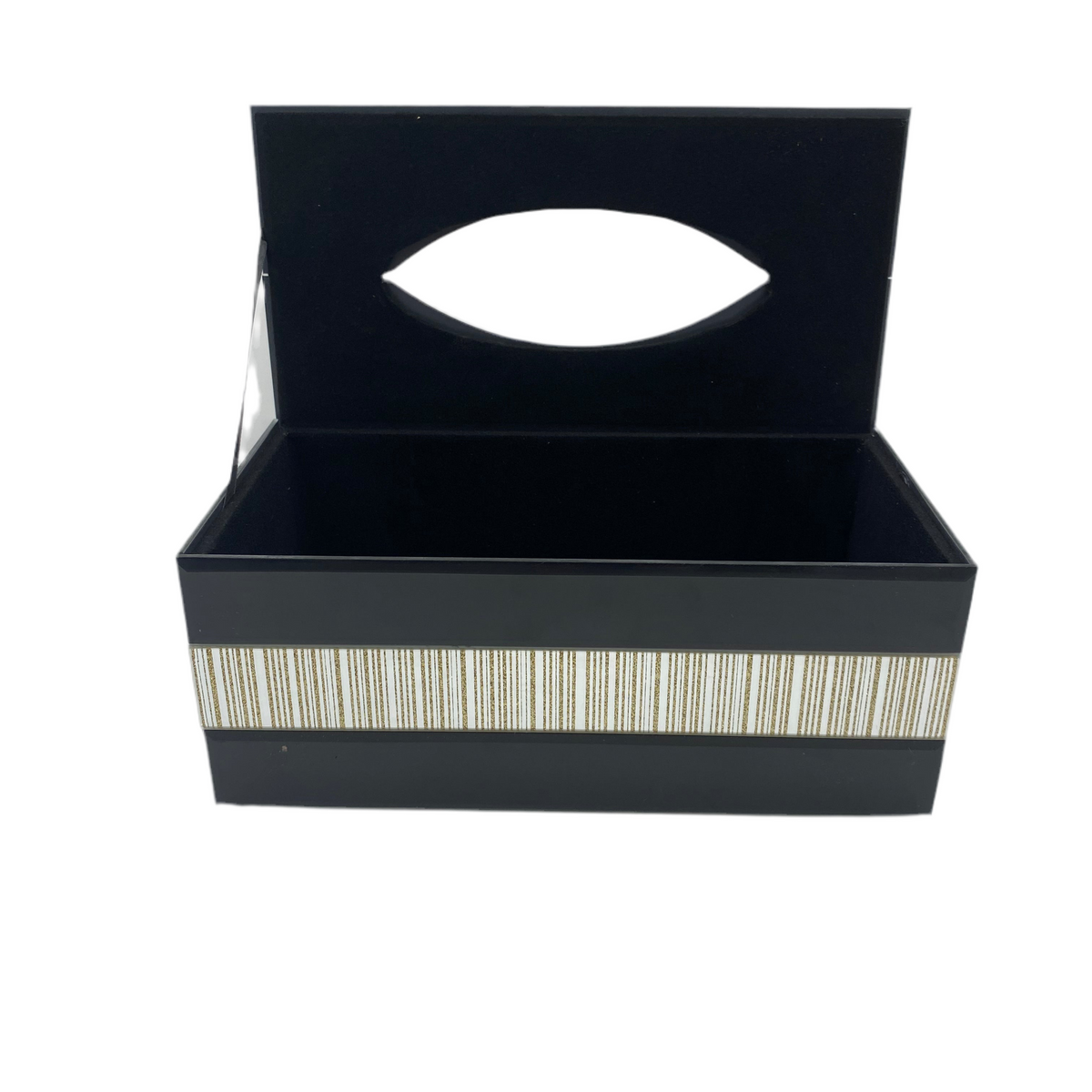 Black Glass Tissue Box With Pattern Gold/Silver