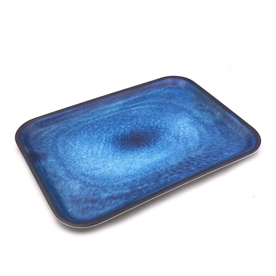 Bleu Marble Melamine Rectangular Tray; 17"