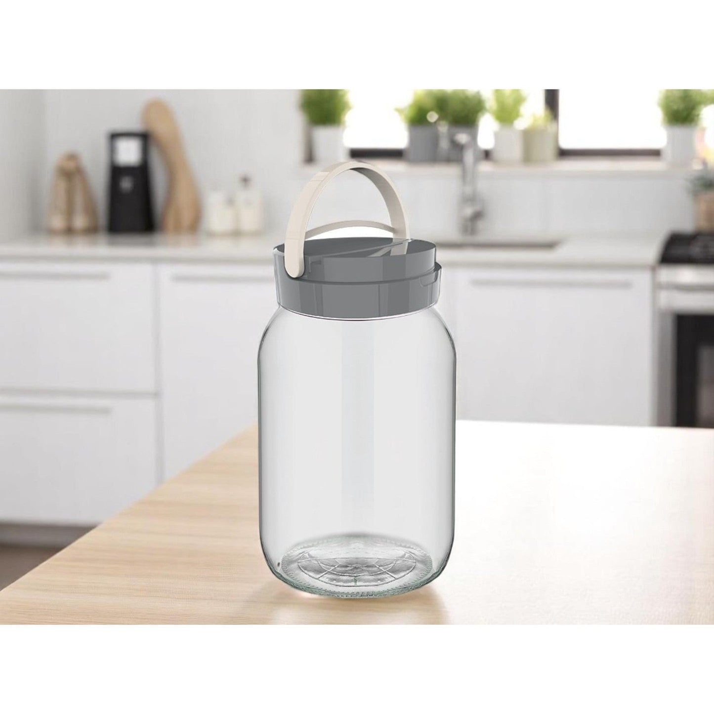 Glass Jar 2L with plastic cover and plastic handle