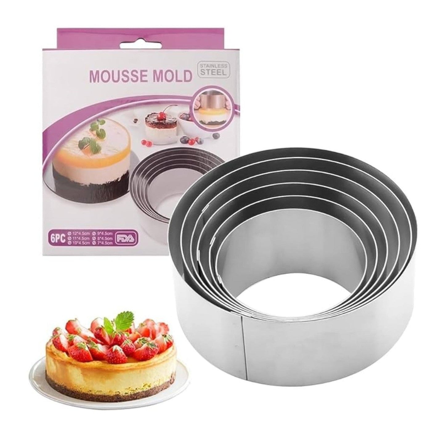 Set of 6 round Stainless Steel Mousse Mold