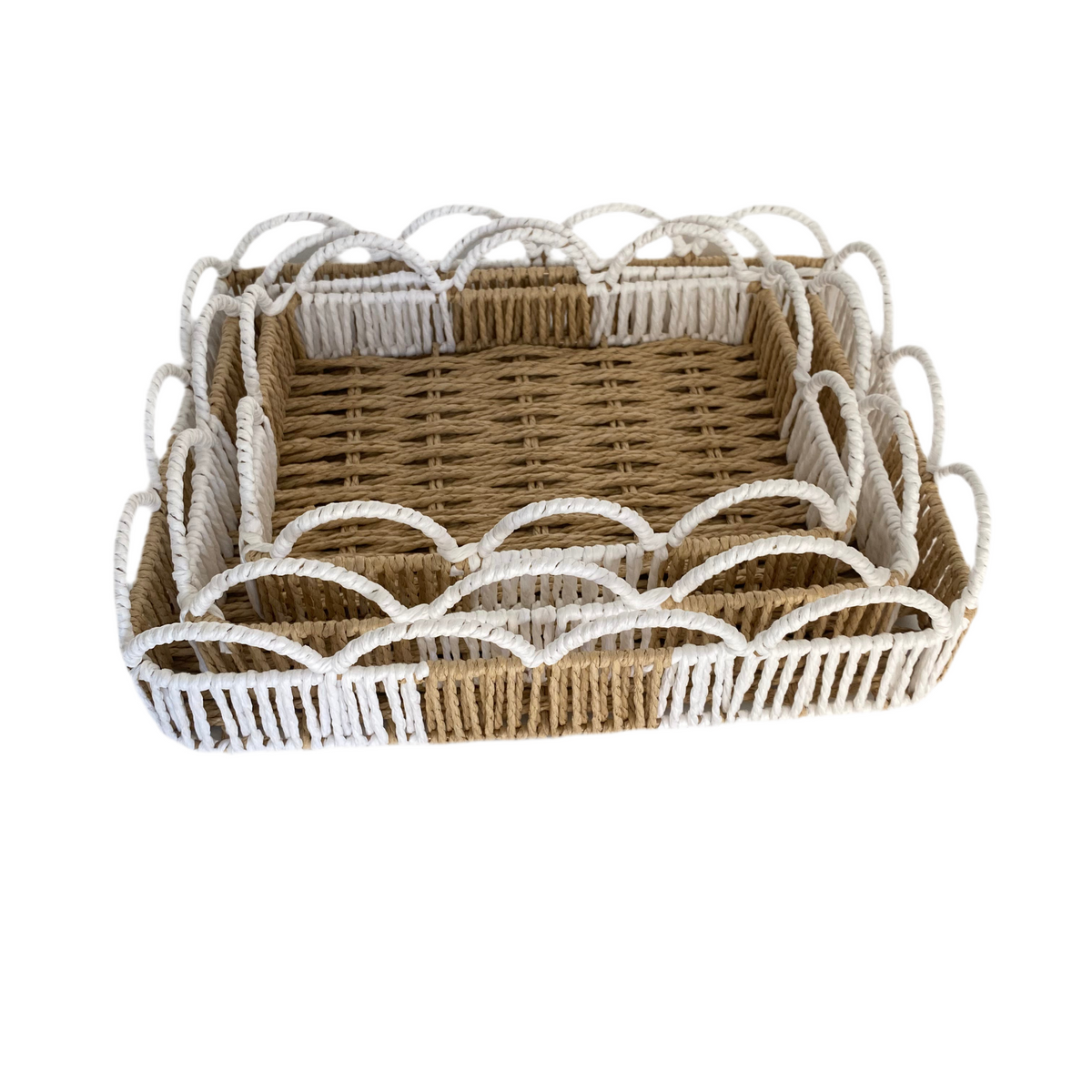 3 PCs Rectangular HandWoven Jute Basket Set With Side Grips