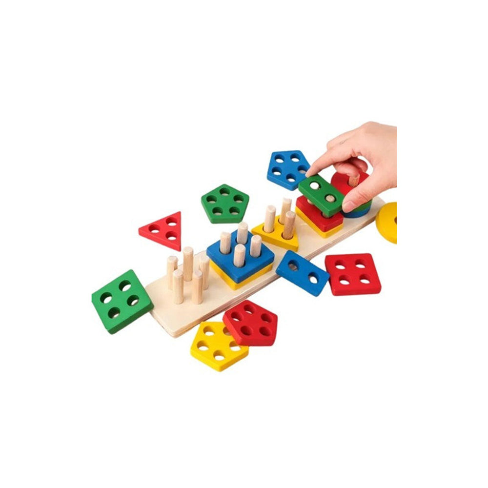 Wood Five Column Shape Matching Playset