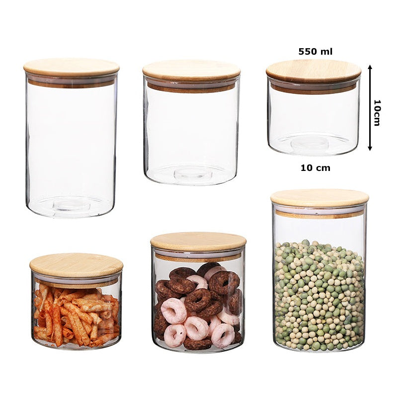 Borosilicate Glass Round Jar Wood Cover 550 ml