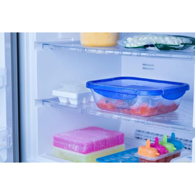 Pyrex Cook and Go Glass Containers with Blue BPA Free Latch Leak Proof Plastic Lids set of 2, 0.8L and 1.7L