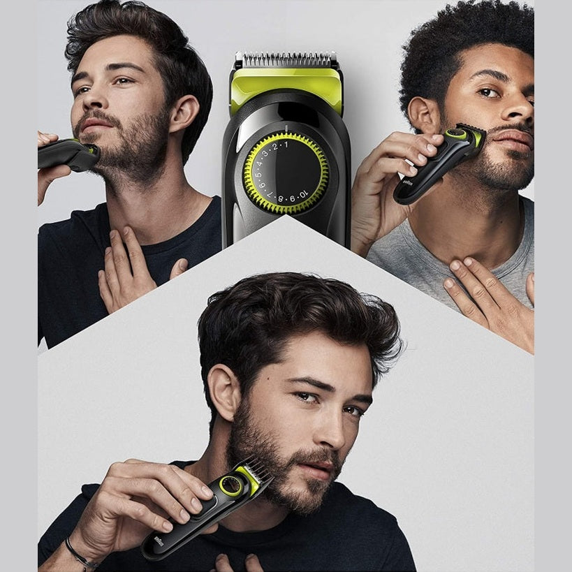 Braun Beard Trimmer 3 for Face and Hair, Black/Volt Green with precision dial, BT3221