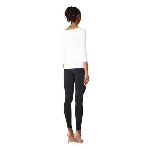 Wolford Cordoba Top Long Sleeves for Women Seamless Slim Fit Boatneck Shiny 3/4-Length Sleeves Soft Cotton Blend Interior White X-Small - Medaid International