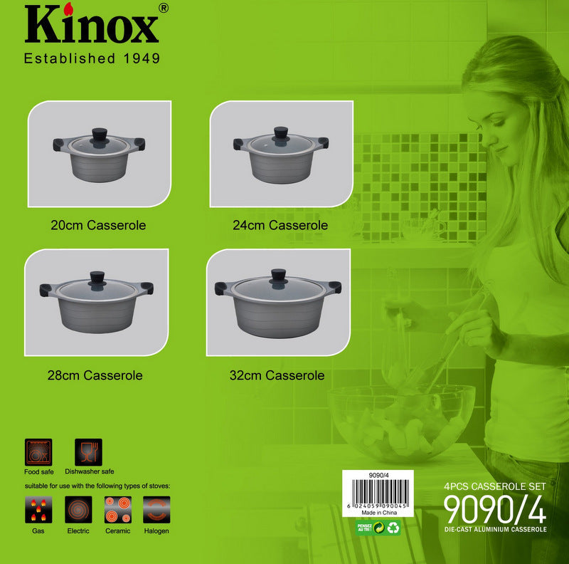 Kinox casserole with glass lid and black silicon handles (4pcs set)