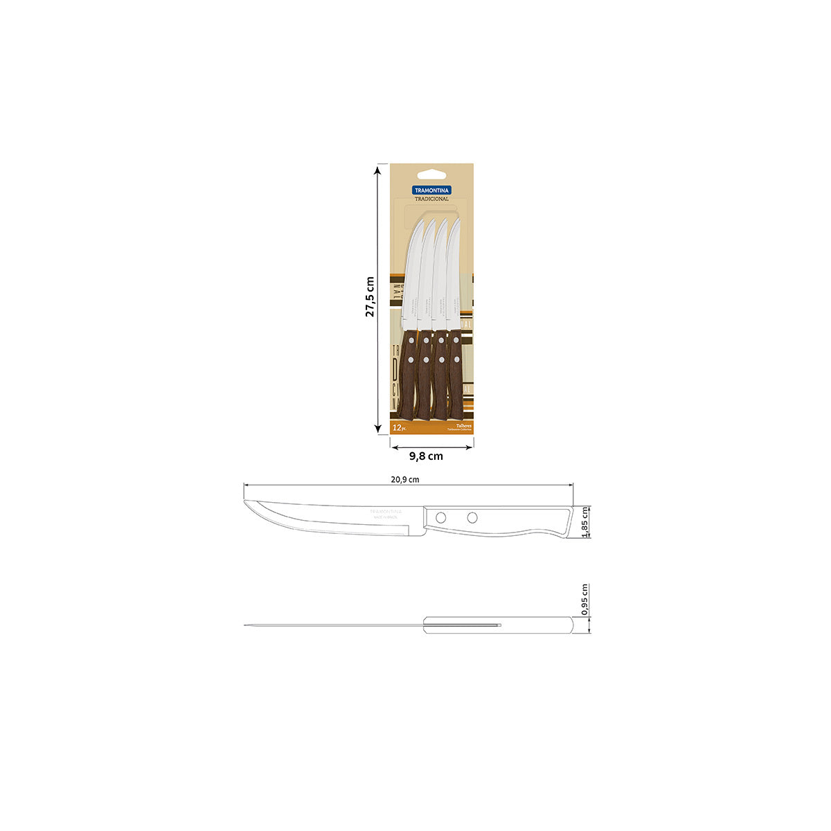 Tramontina 12-Piece Traditional Wooden Knife Set