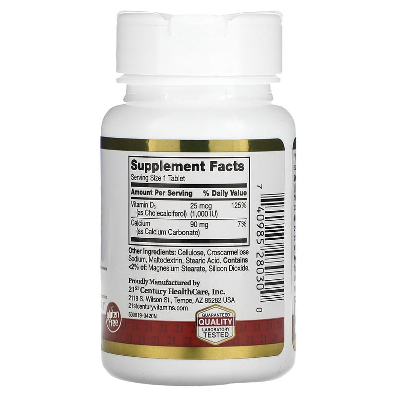 21st Century, D3, 25 mcg (1000 IU), 60 Tablets - Medaid International