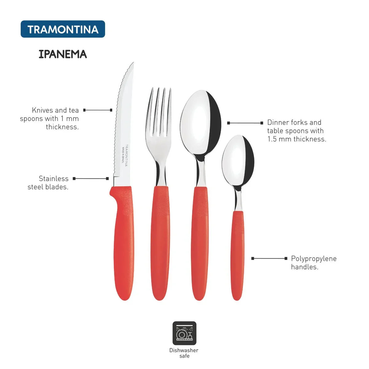 Tramontina Ipanema flatware set , 48 pcs (Red)