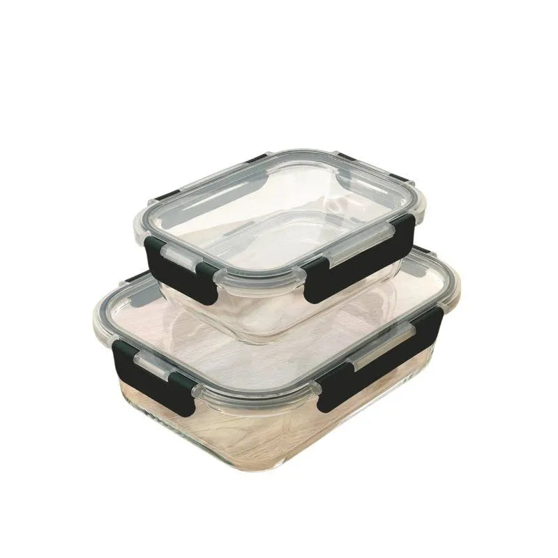 Luxe & Willow Glass Food Container 2 pack 640ml & 1520ml Rectangle Dark Green