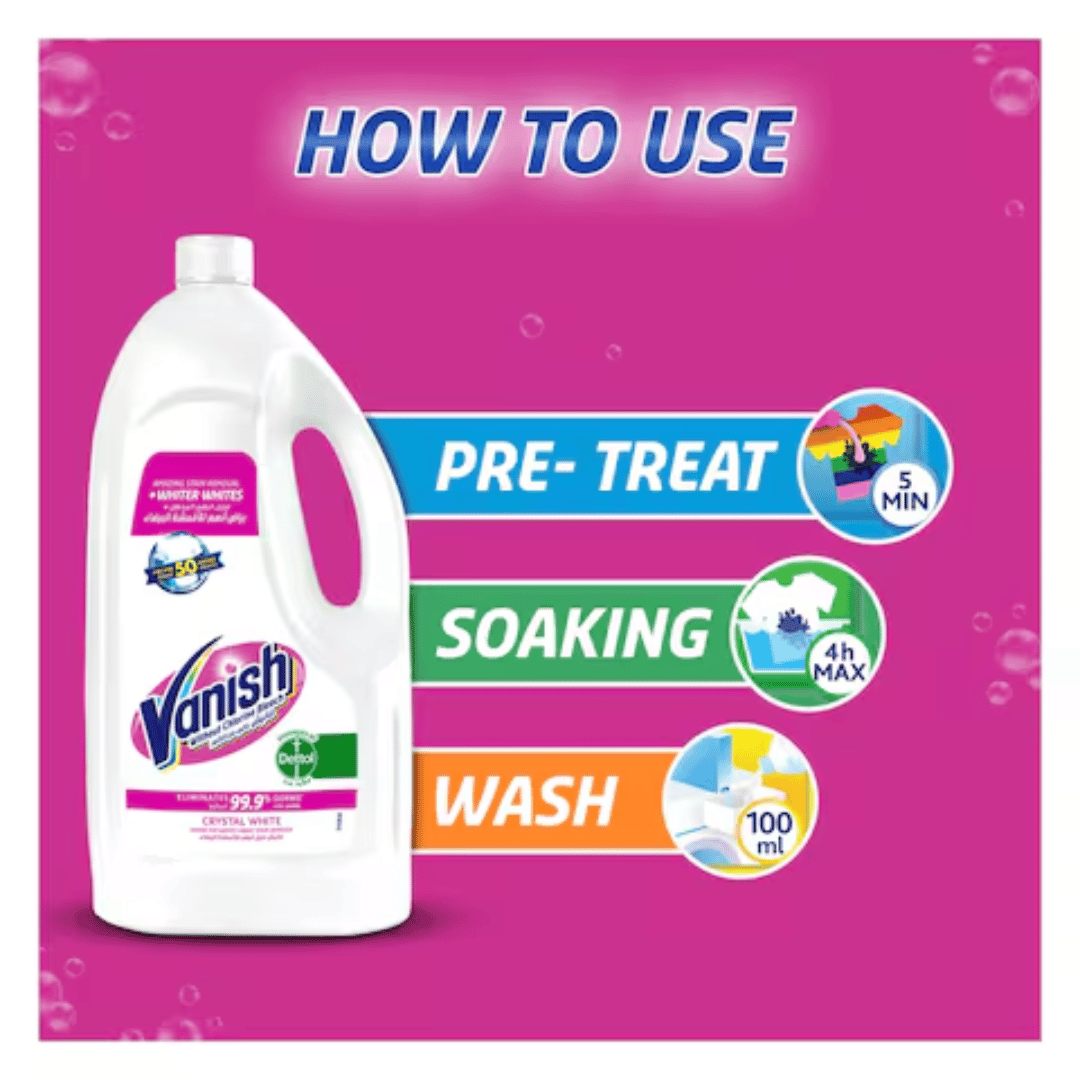 Vanish Liquid Crystal White Laundry Stain Remover 1.8L + Pink 500ml Free