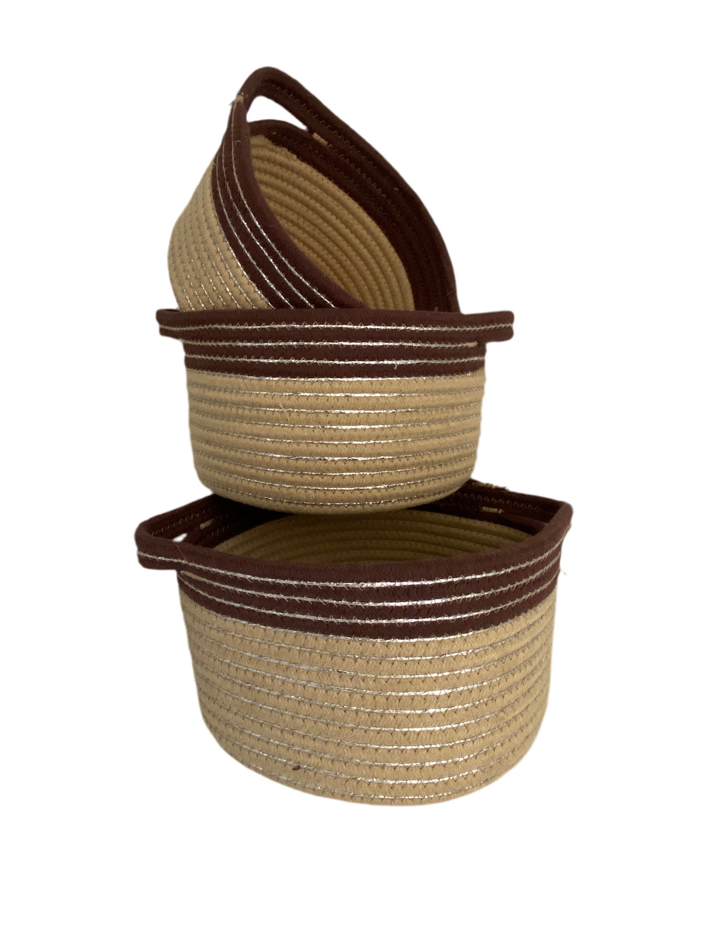 3 Pcs Round Cotton Rope Woven Storage Basket Set