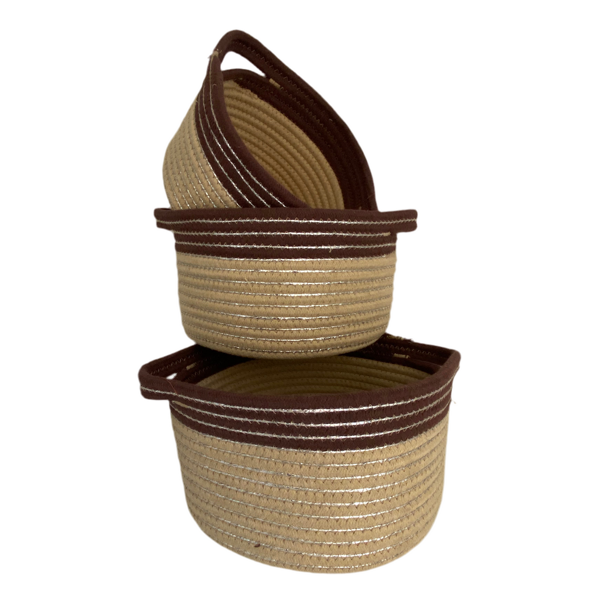 3 Pcs Round Cotton Rope Woven Storage Basket Set