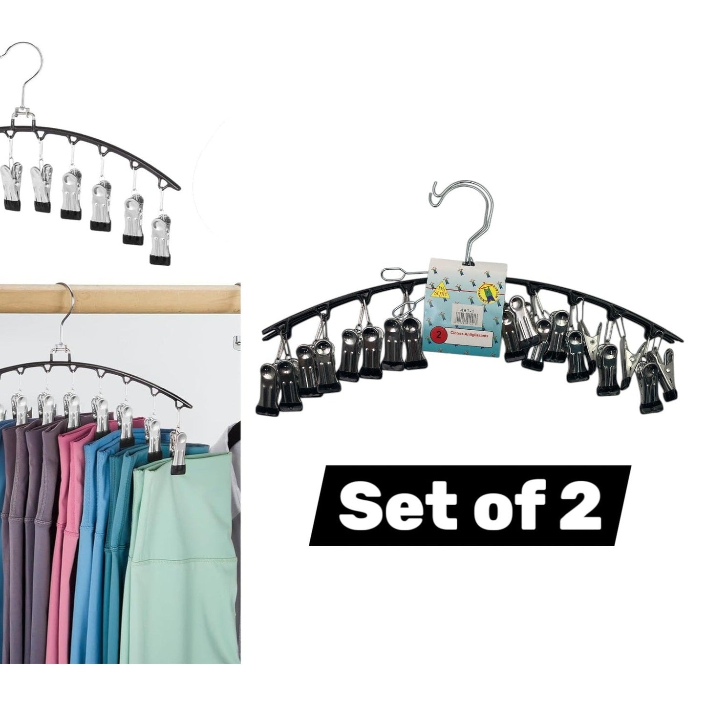 Set of 2 anti-slip hangers with 10 clips each