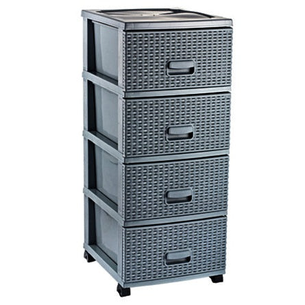 Rattan Plastic 4 Drawers with Wheels