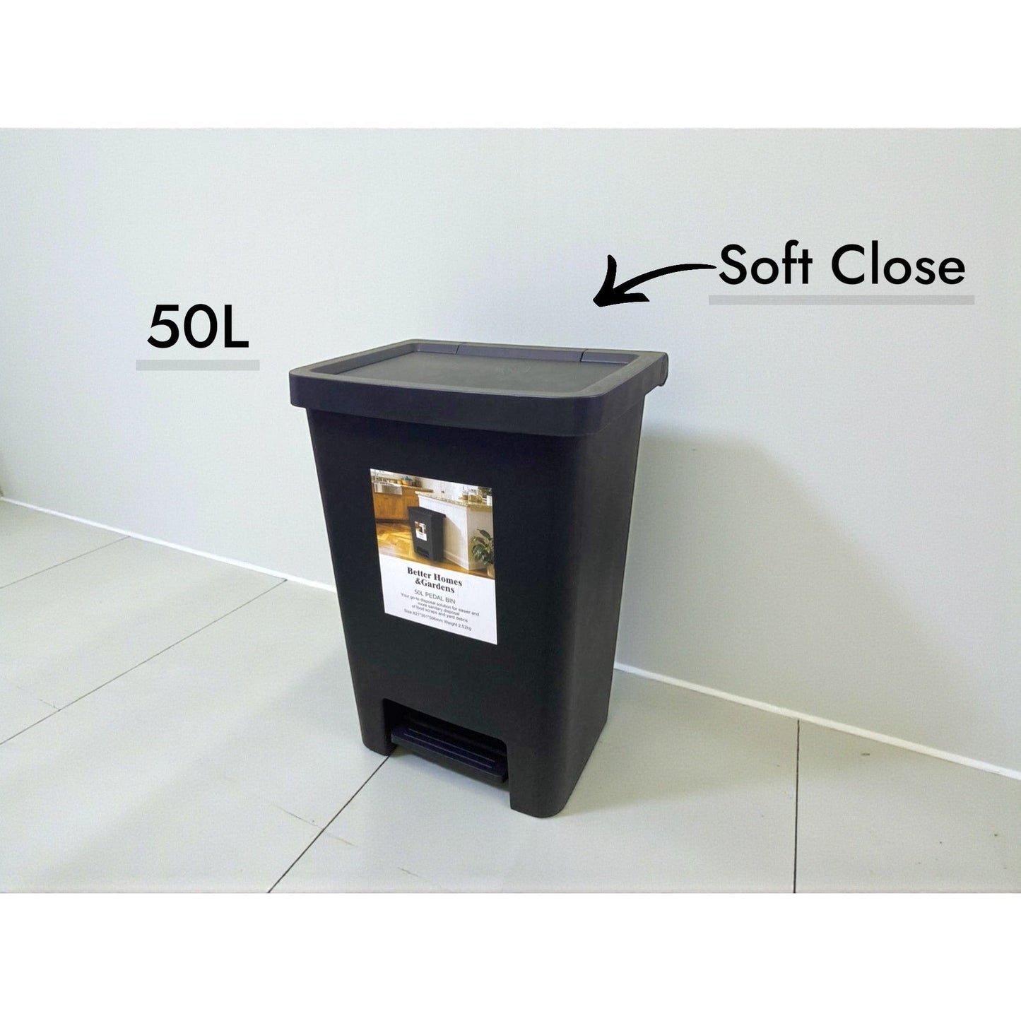 Soft Close Heavy Duty Plastic Pedal Dustbin 50L