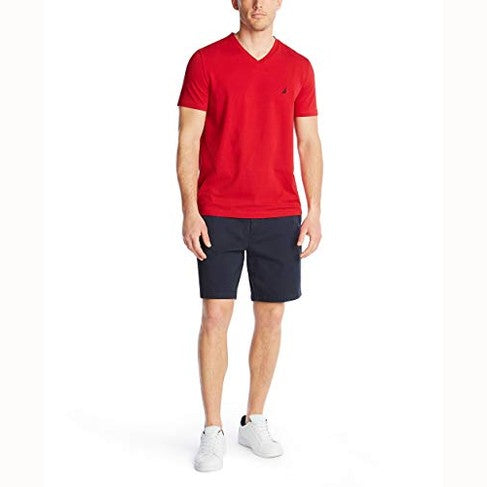 Nautica Men's Short Sleeve Solid Slim Fit V-Neck T-Shirt, Red, X-Large - Medaid International