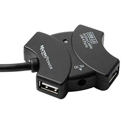 Mutecpower - 33 ft USB 2.0 Active Extension Cable with 4-Port Hub, Black