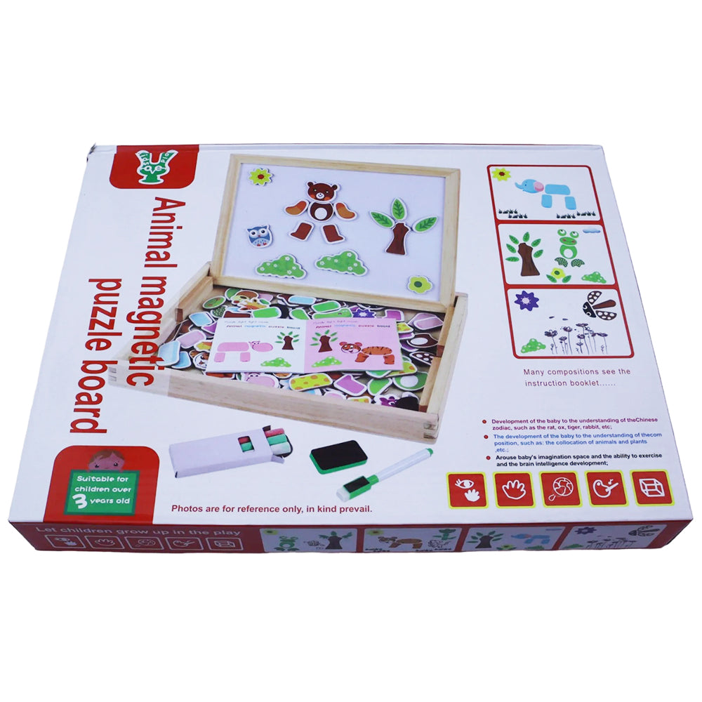 Wooden Multifunction Animal Puzzle Board Double-Sided Magnetic Drawing & Writing Blackboard