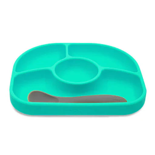 BBLUV - Yumi 4 Section silicone Plate & Spoon - Aqua