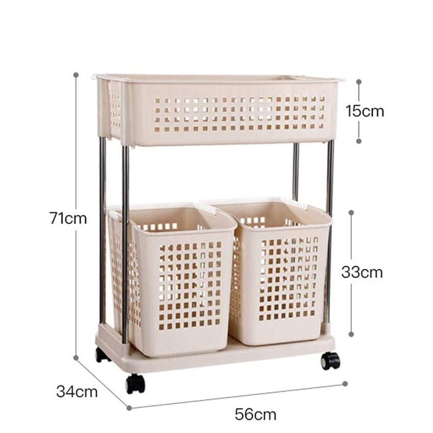 2-Tier Rolling Laundry Basket Cart