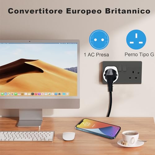 Towkom - UK to EU Travel Adapter, 2-Piece Set, Child Safety, Type G Compatible