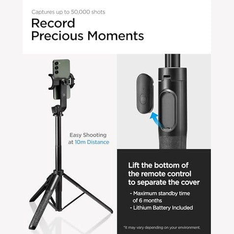 Spigen - 64" Selfie Stick Tripod with Wireless Remote, Extendable & Rotatable