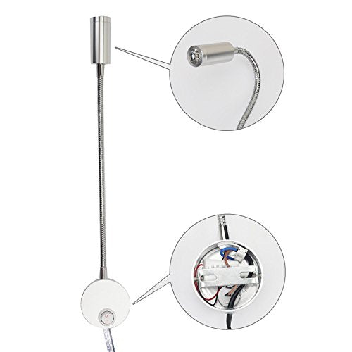 Wefoonlo - 3W Flexible Gooseneck LED Wall Light with Plug & Switch for Reading