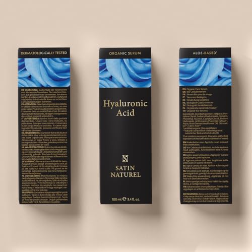 Satin Naturel Organic Hyaluronic Acid Serum Face Moisturizer for Sensitive Skin (100ml) - Dermatologically Tested, Organic Ingredients, No Harmful Chemichals - Reduces Wrinkles and Fine Lines - Medaid International