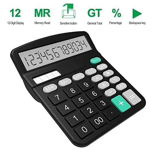 Helect - Standard Function Calculator with Solar & Battery Power, Black