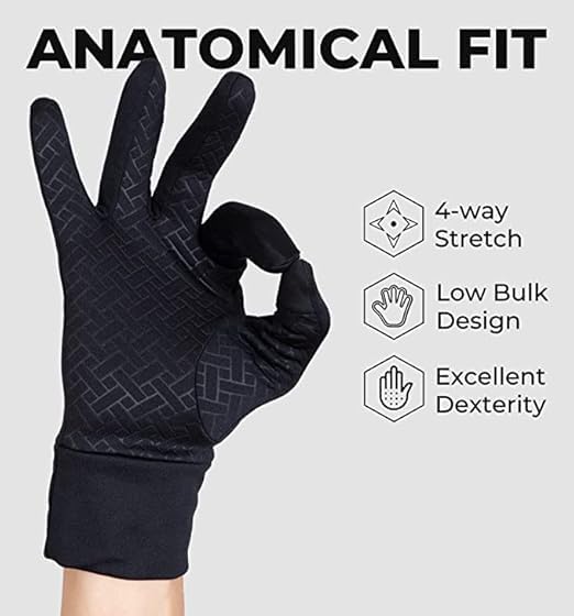 KASTWAVE Winter Touchscreen Gloves - Water Resistant, Windproof & Thermal, for Running, Cycling, Driving, Hiking - Ski Glove Liners for Cold Weather, Unisex for Men & Women