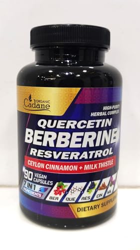 Organic Cadane 7in1 Pure Berberine Supplement with Quercetin, Ceylon Cinnamon, Resveratrol, Milk Thistle, Grape Seed, and Black Pepper - 90 Capsules for 3-Month Supply - Immunity Health Support - Medaid International