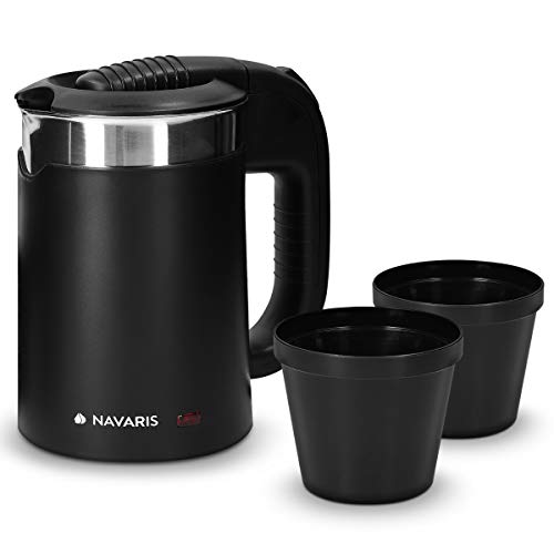 Navaris - Electric Travel Kettle 0.5L with Dual Walls, Boil Dry Protection, 1100W