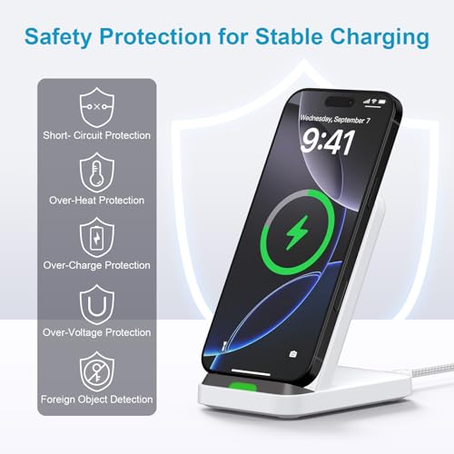Hootek - Fast Wireless Charging Station for Google Pixel & Android Phones, QC3.0 Adapter, Desk Stand, Sleek Design