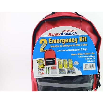 Ready America 70280 72 Hour Emergency Kit, 2-Person, 3-Day Backpack, Includes First Aid Kit, Survival Blanket, Portable Preparedness Go-Bag for Camping, Car, Earthquake, Travel, Hiking, and Hunting, Red