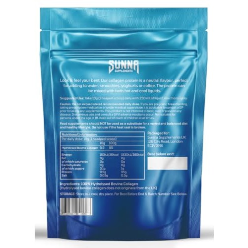 SUNNA SUPPLEMENTS - Halal Bovine Collagen Protein Powder for Hair Skin Nails and Joints - Type (I, III) Hydrolysed Premium Bovine Collagen Peptides for Women and Men | Gluten Free | Unflavoured - Medaid International