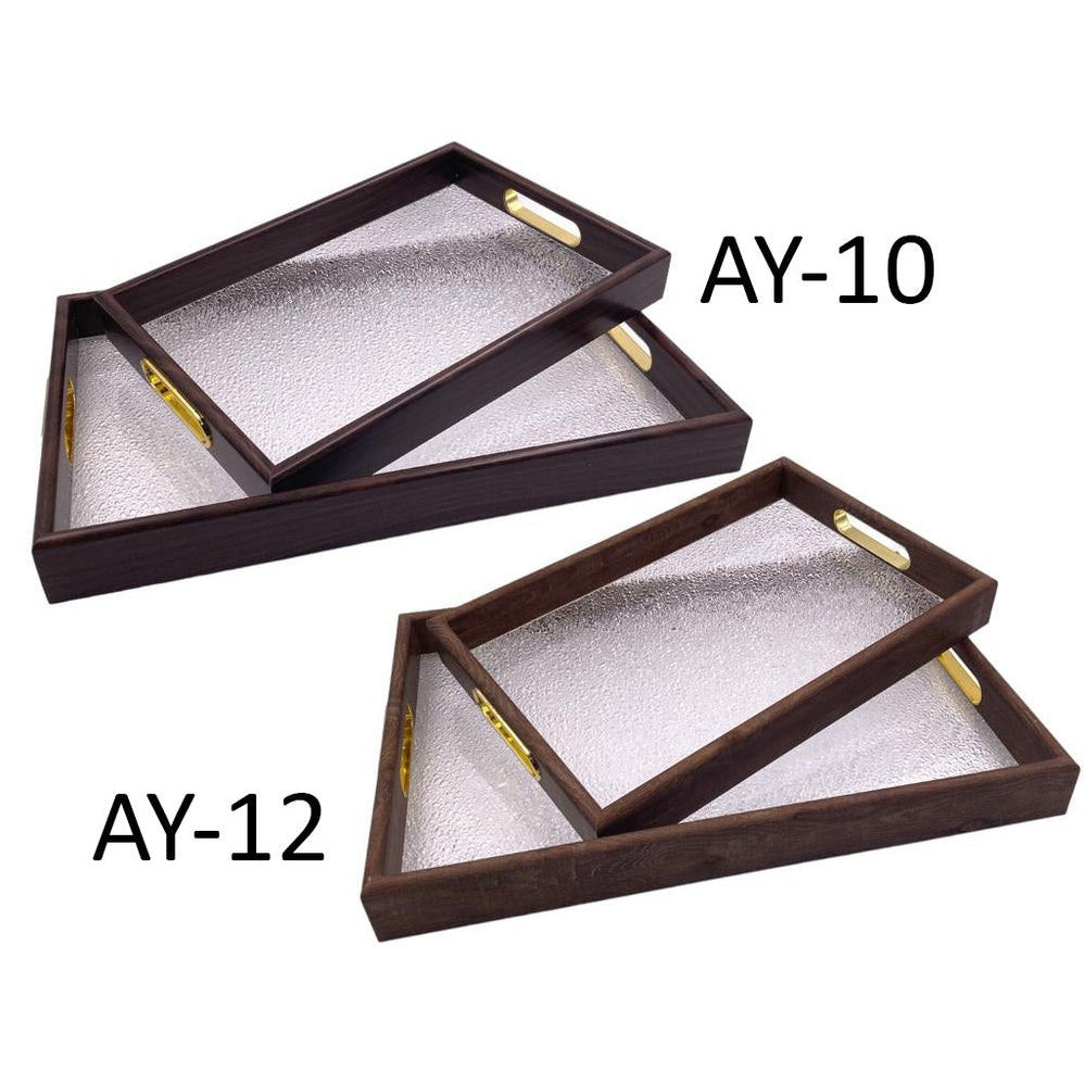 Set of 2 Acrylic Serving Trays w Wooden Frame