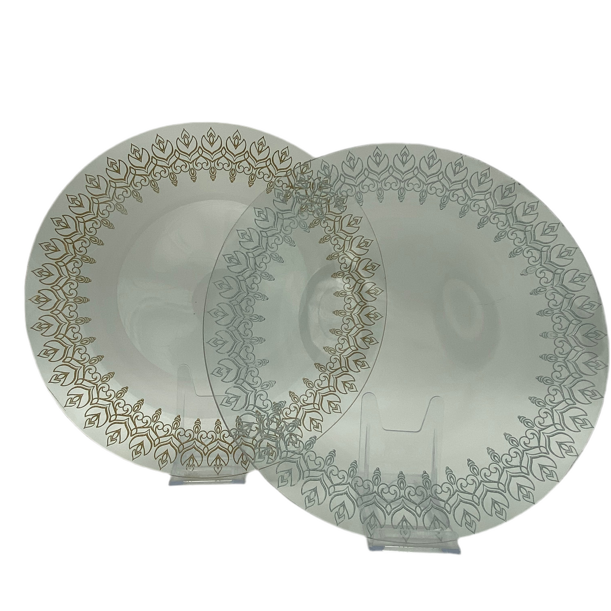 33 Cm Gold/ Silver Rimmed Round Transparent Glass Plate