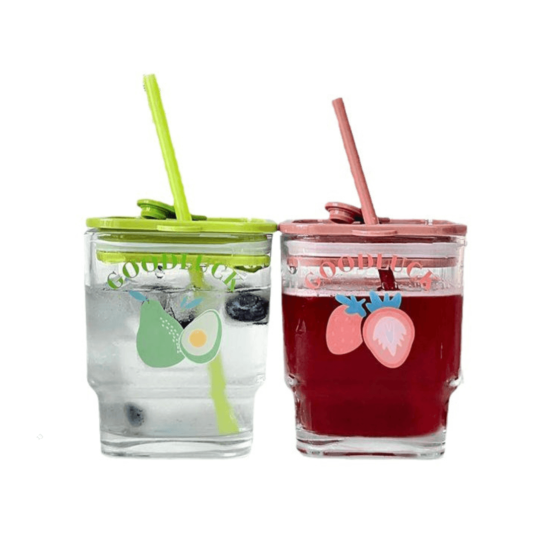 450ml Square Glass Cup Portable Glass With Lid